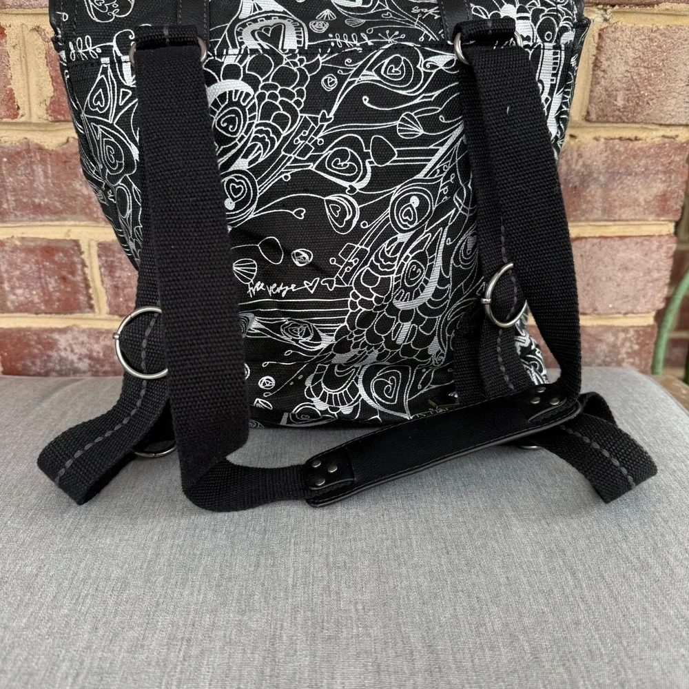 Sakroots Convertible Backpack Messenger Bag Black & Silver Silver Songbird